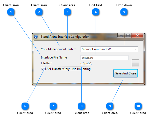 Stand Alone Interface Configuration window